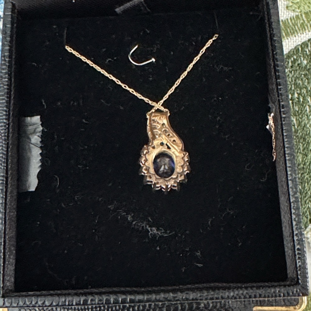 10K Gold Necklace with Blue Sapphire-Color Pendant - Picture 4 of 6
